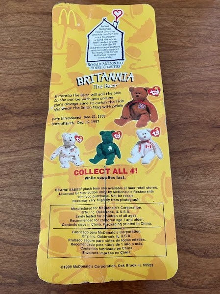 TY McDonalds Beanie Baby - Erin Maple Britannia Glory the Bear - FULL SET OF 4