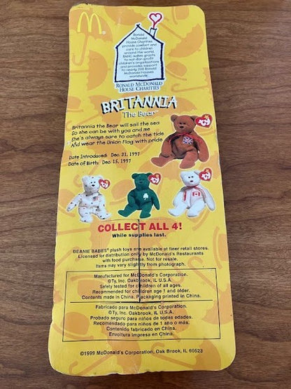 TY McDonalds Beanie Baby - Erin Maple Britannia Glory the Bear - FULL SET OF 4