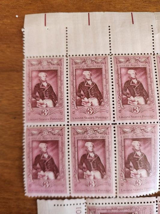 Lot of 16 U.S. Postage 3 ¢ Plate Block 25801 & 25800 La Fayette 1757 - 1957