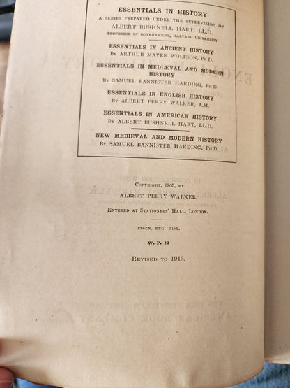 ESSENTIALS IN ENGLISH HISTORY BY ALBERT PERRY WALKER~ Revised 1913