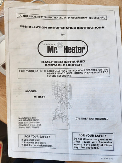 Mr. Heater Instructions & Owner's Manual, Gas-fired infra-red portable heater