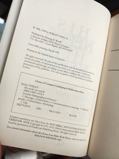 His Needs, Her Needs - Hardcover By Willard F. Harley Jr. - VERY GOOD