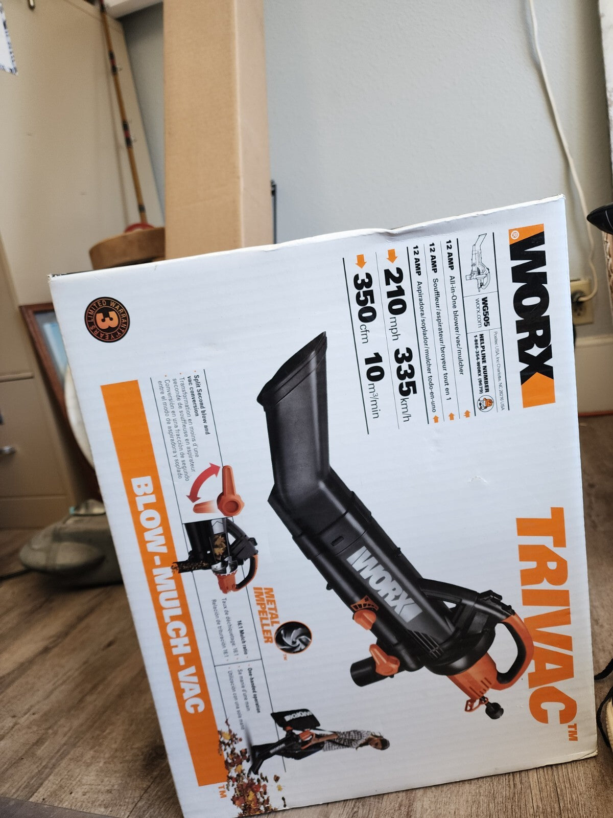 WORX Trivac WG505 Black/Orange 3-in-1 Leaf Vacuum Blower NEW SEALED