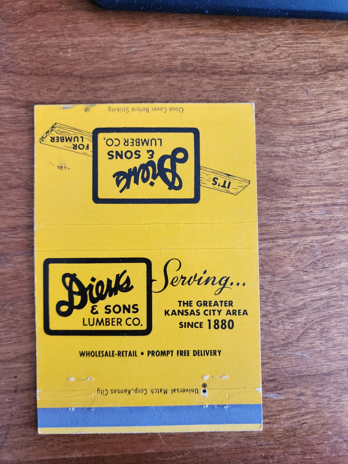 Vintage Dierks and Sons Lumber co. Matchbook