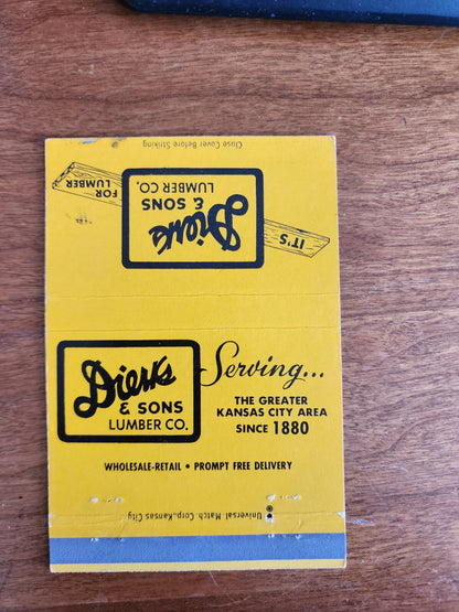 Vintage Dierks and Sons Lumber co. Matchbook