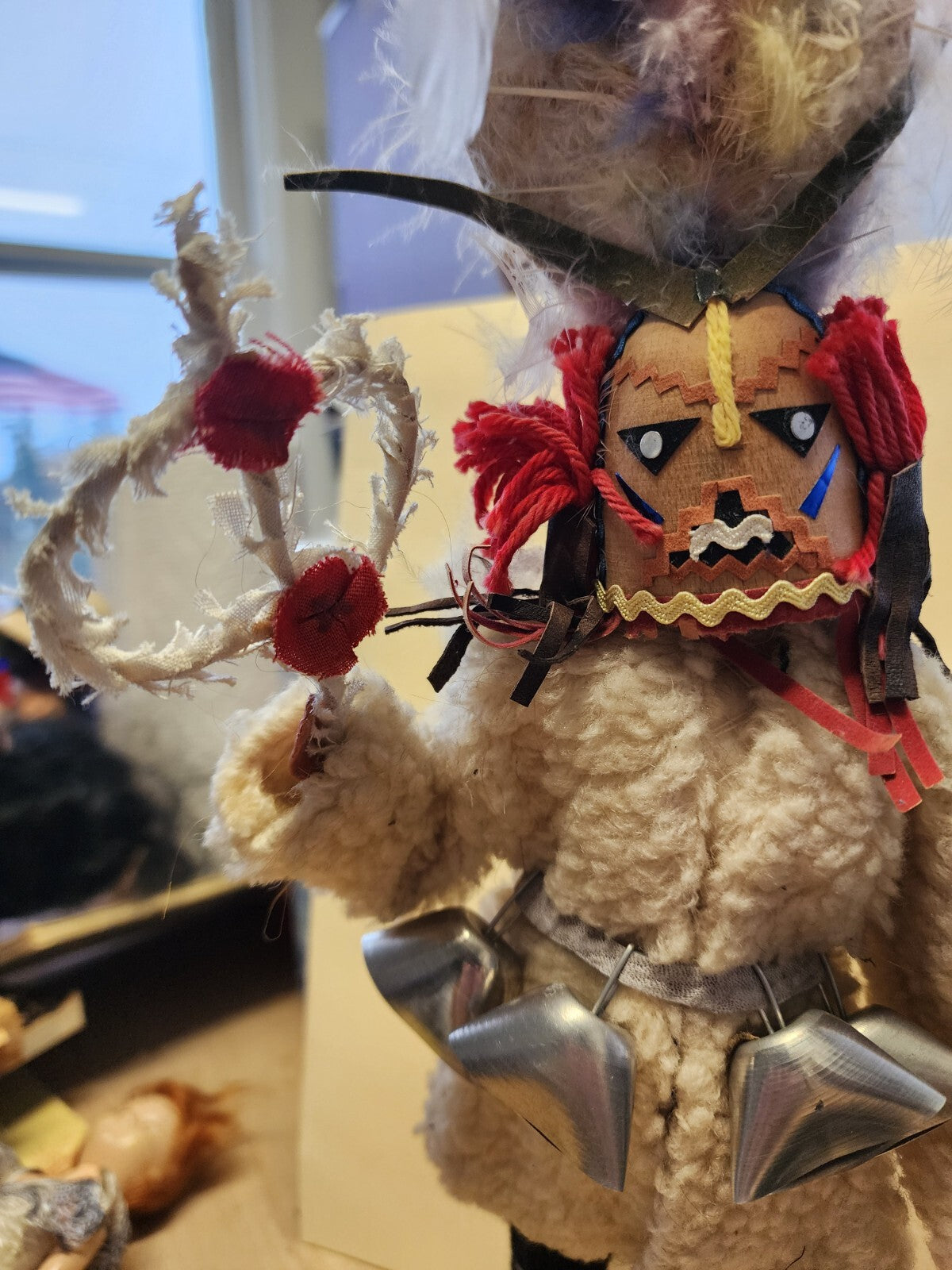 Vtg Doll Bulgaria Male Hand painted 13" Bells and mask