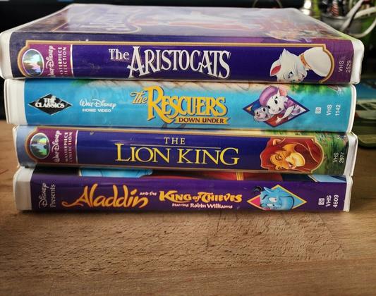 WALT DISNEY VHS LOT-Aristocats, the Rescuers, Lion King, Aladdin King of Thieves