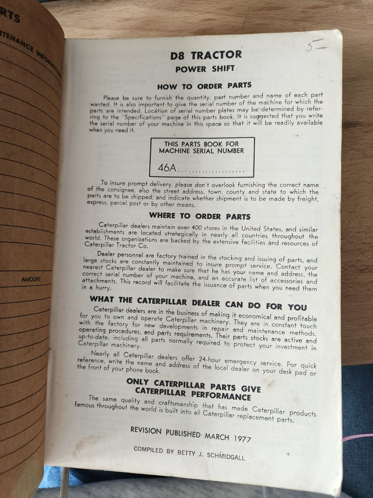 CATERPILLAR D8 TRACTOR POWER SHIFT PARTS BOOK 1970 - 46A10725-UP