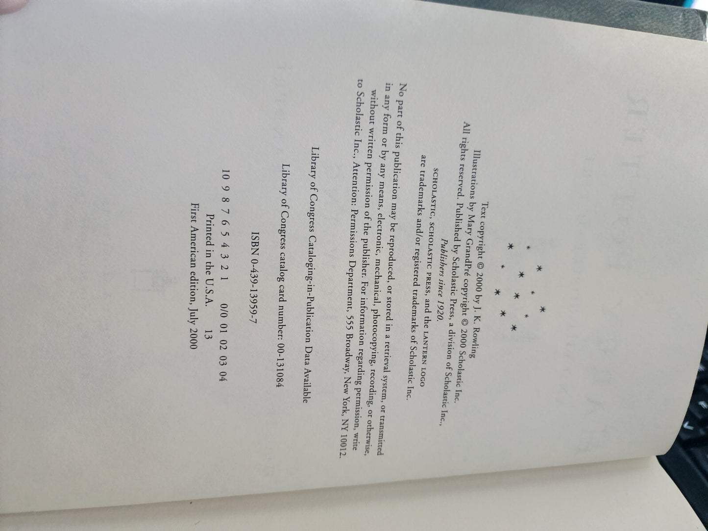 Harry Potter And The Goblet Of Fire Hardcover First American Edition 2000