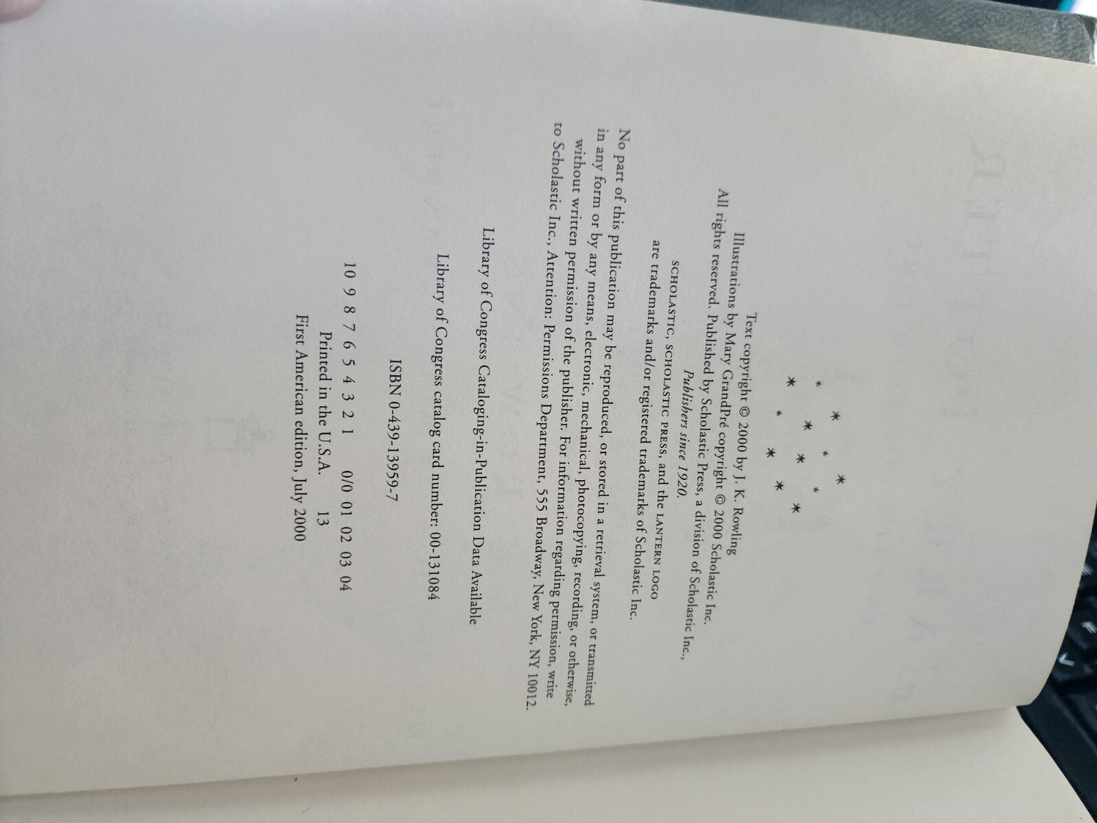 Harry Potter And The Goblet Of Fire Hardcover First American Edition 2000