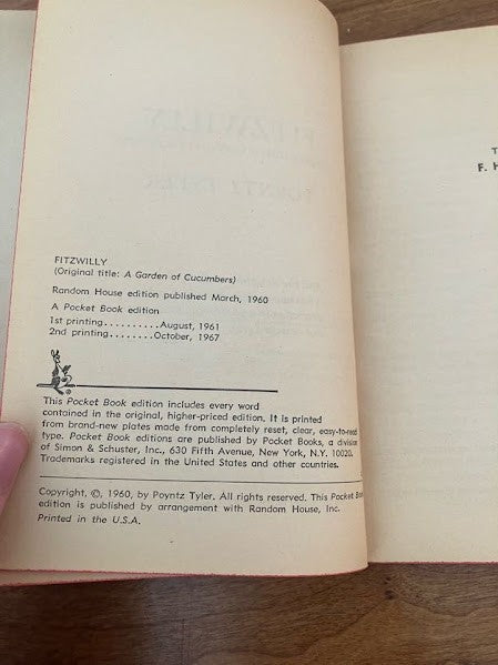 Vtg Pocket Book - "Fitzwilly" By Poyntz Tyler Dick Van Dyke