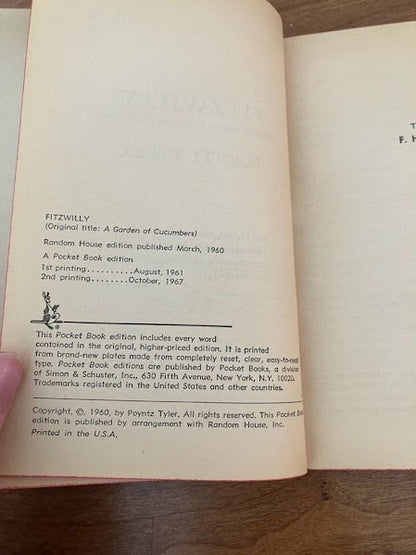 Vtg Pocket Book - "Fitzwilly" By Poyntz Tyler Dick Van Dyke