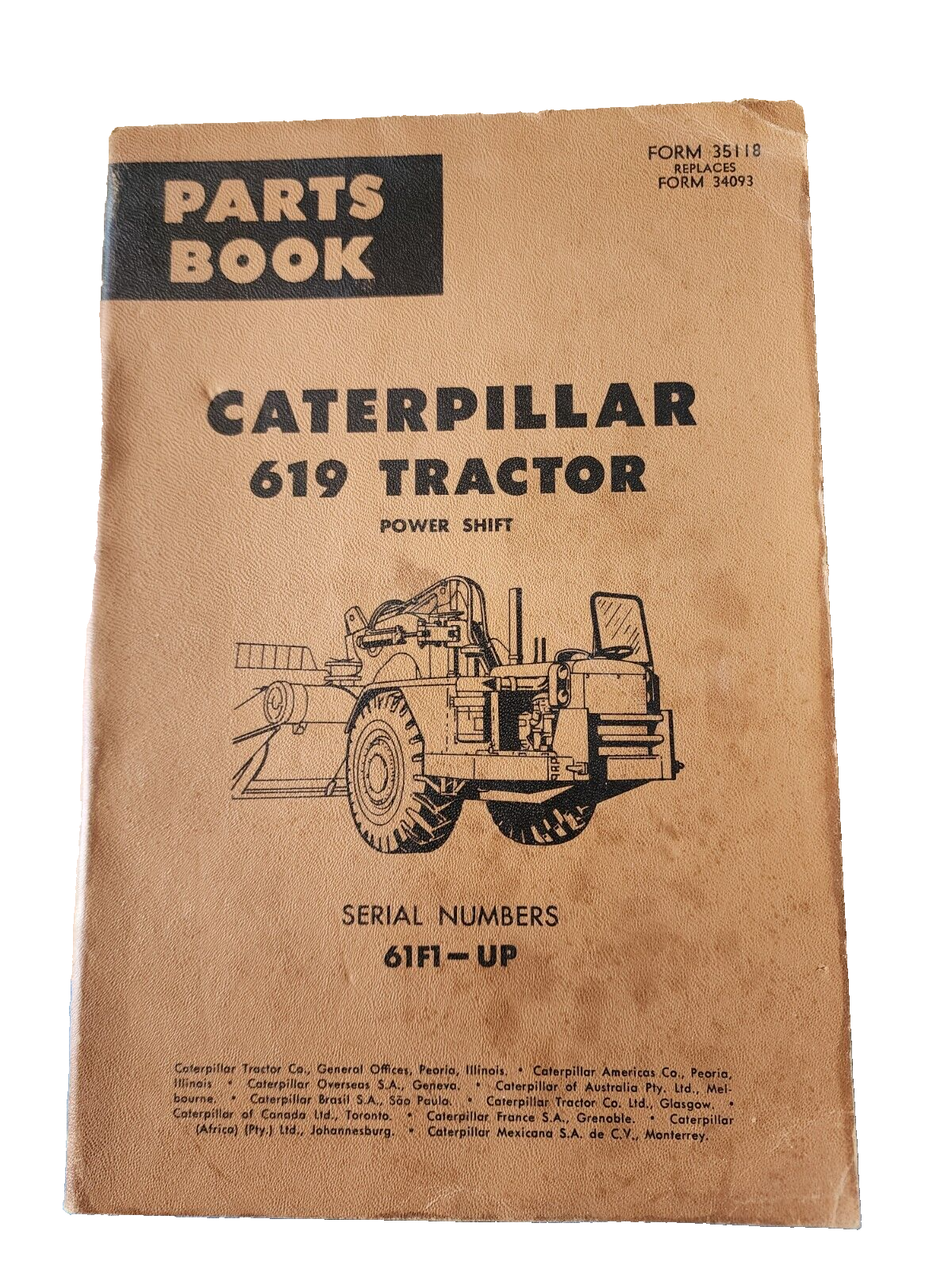 CATERPILLAR 619 TRACTOR POWER SHIFT PARTS BOOK 1970 SERIAL 61F1-UP