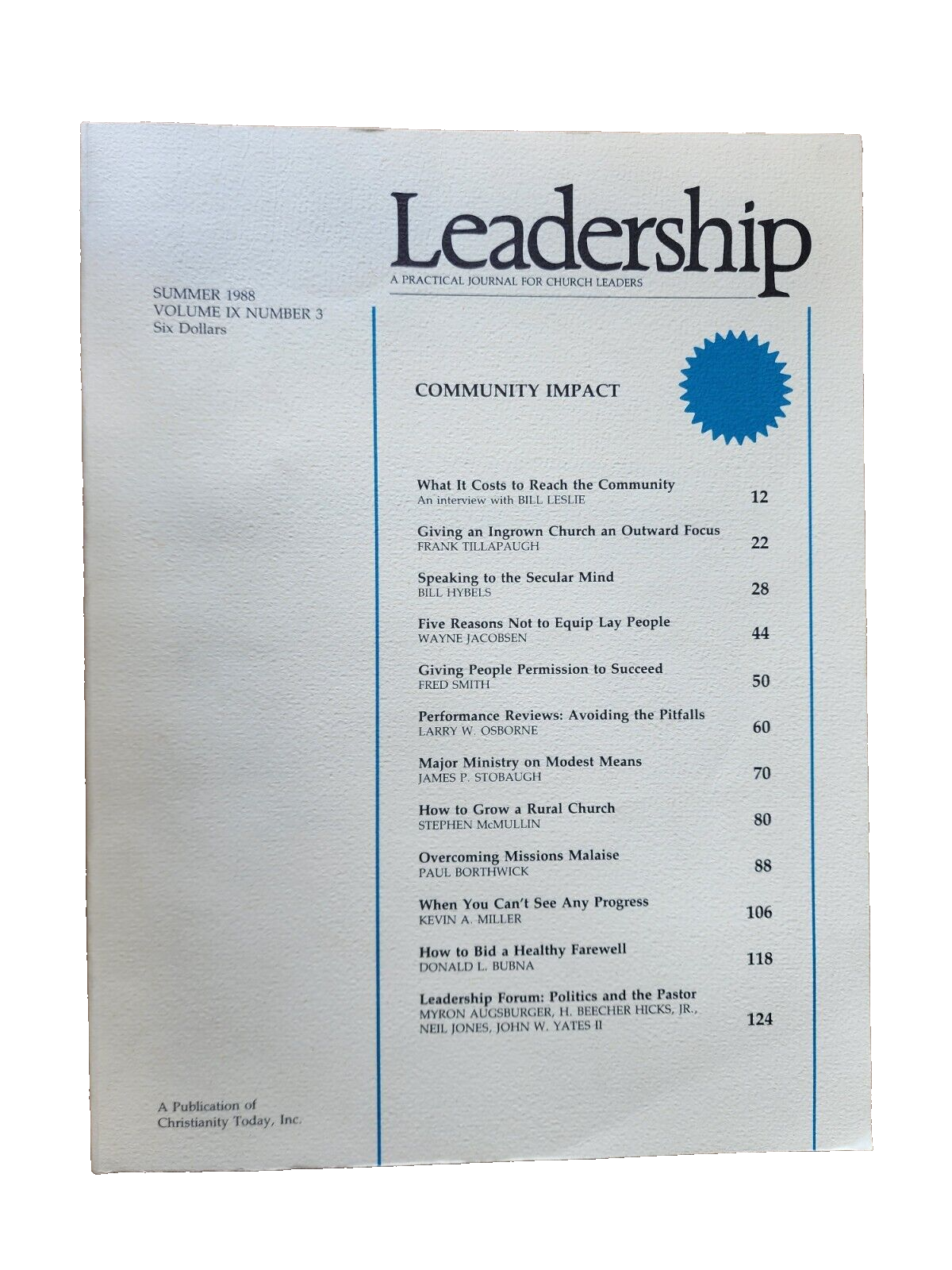 Leadership: Creativity, A Practical Journal for Church Leaders (Fall 1988)