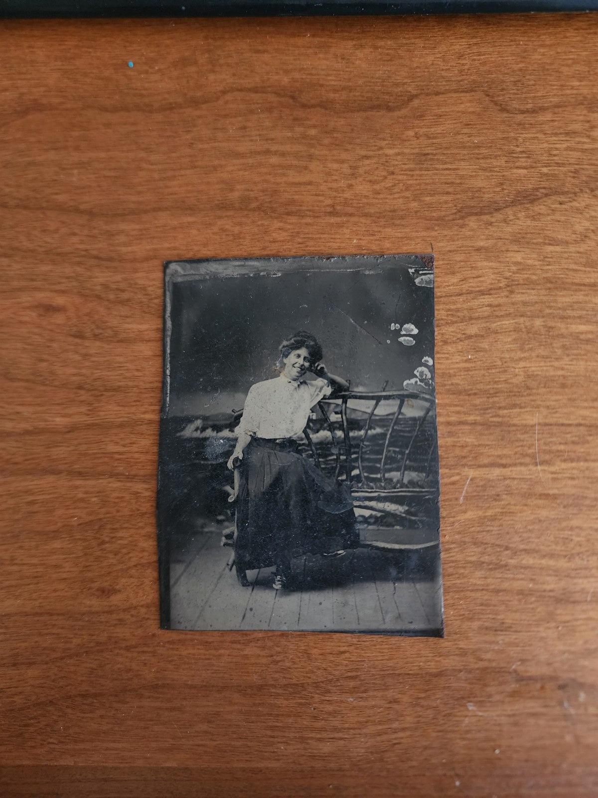 Antique Tintype Photo Portrait Lady by the Sea