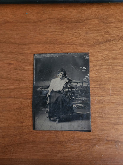 Antique Tintype Photo Portrait Lady by the Sea