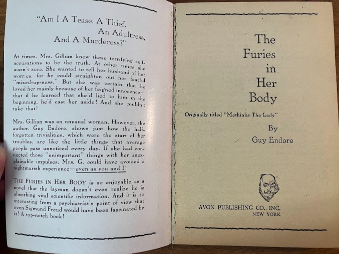 Vtg Paperback - The Furies in Her Body by Guy Endore