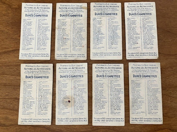 DUKE'S CIGARETTES: PORTRAITS OF ACTORS & ACTRESSES - Lot of 8