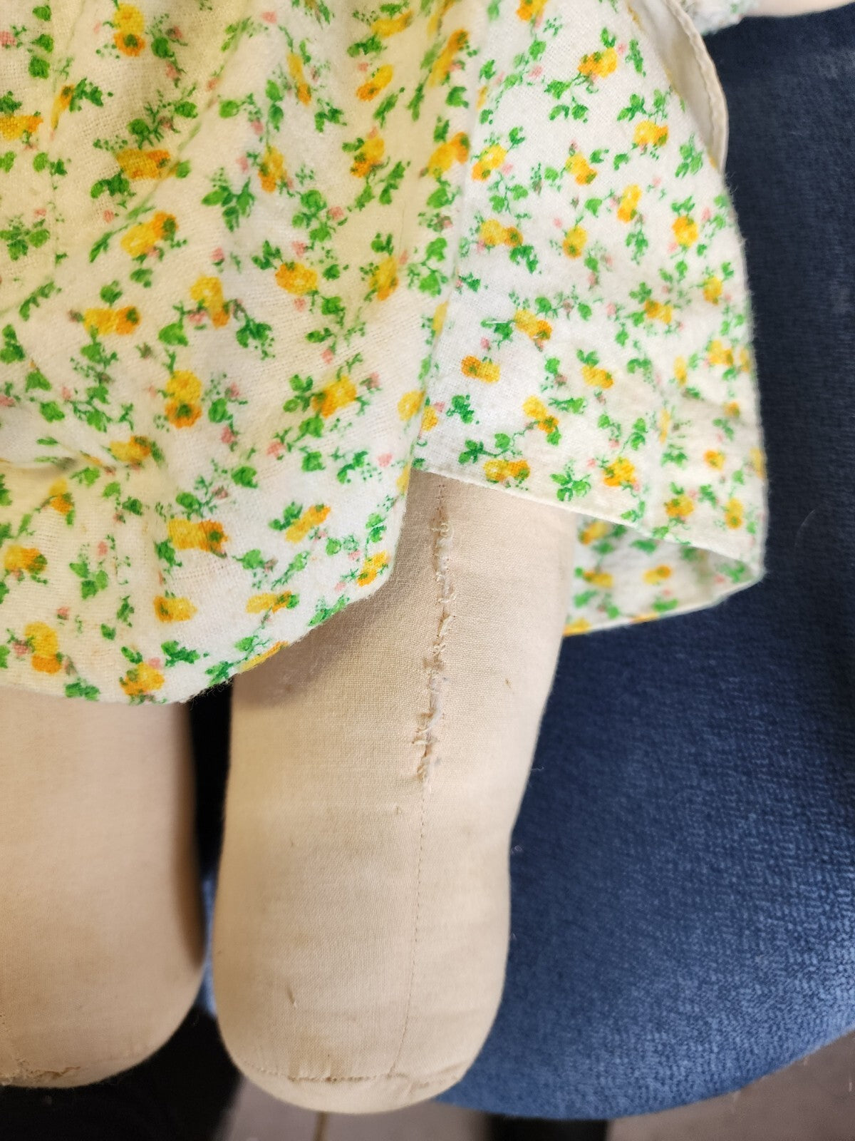 Lovely Soft Rag Doll Green & Yellow Dress Girl Doll Medium 18"