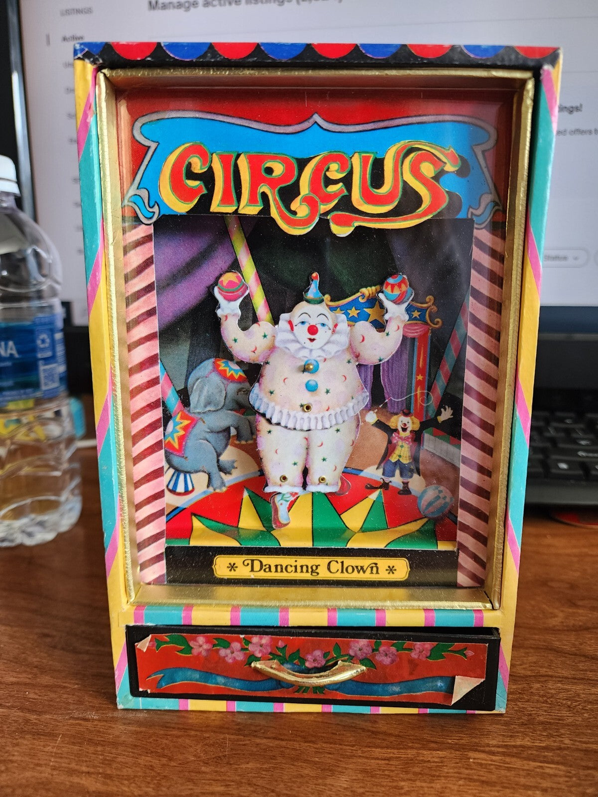 Vtg Circus Dancing Clown Music Box