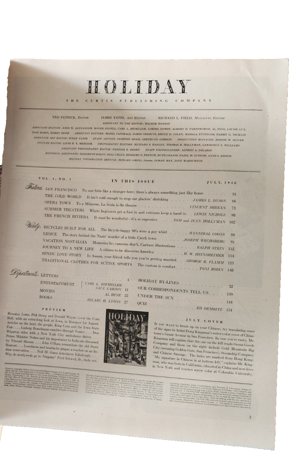 1948 JULY HOLIDAY MAGAZINE - SAN FRANCISCO - E 1233