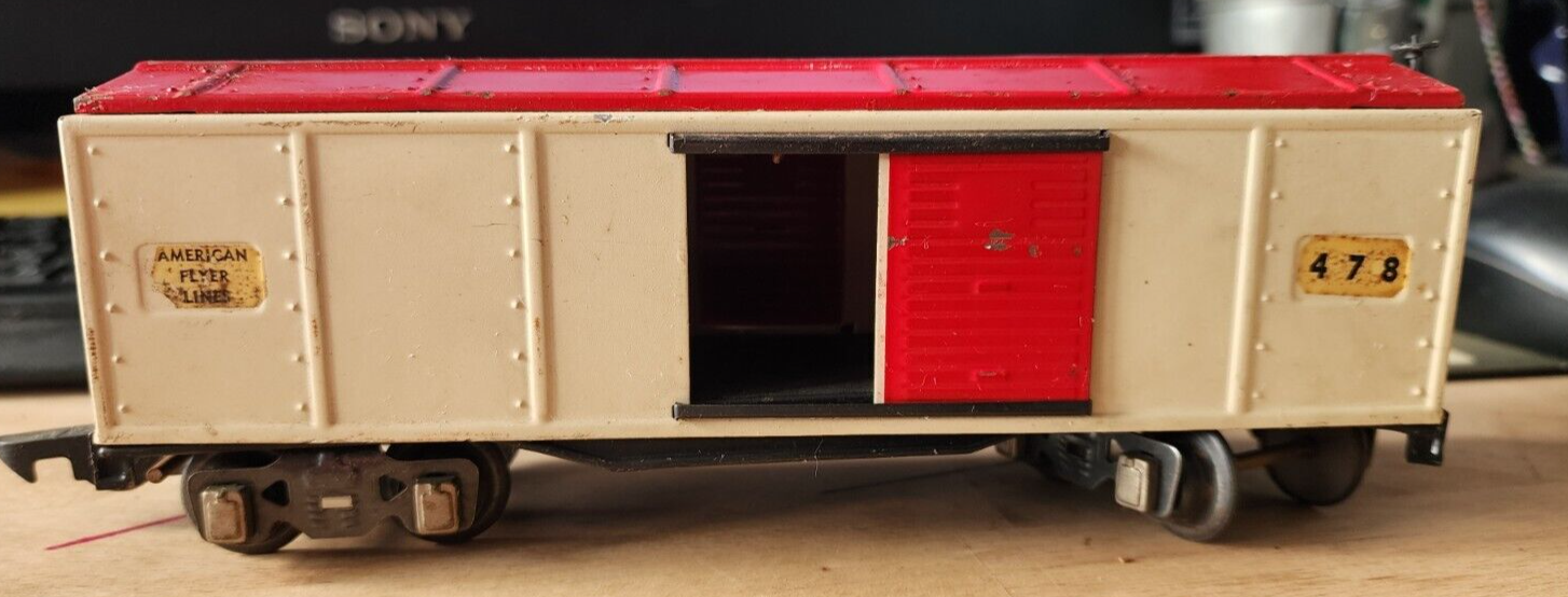 Vtg American Flyer Gauge Steel American Flyer Lines 478 White & Red Box Car
