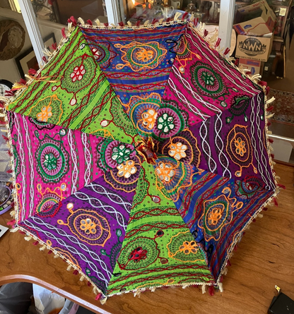 Indian fringed sun umbrella, hand-embroidered