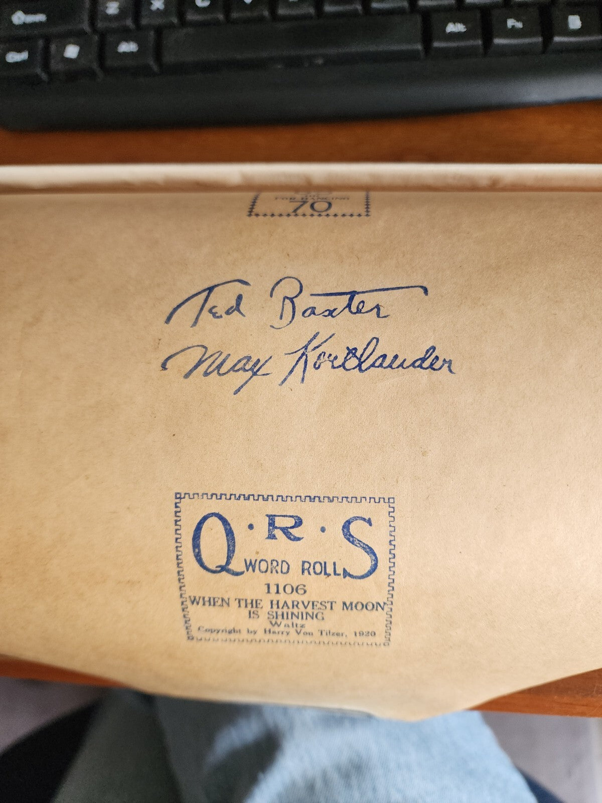 QRS Autograph Word Roll 1106 When the Moon Is Shining