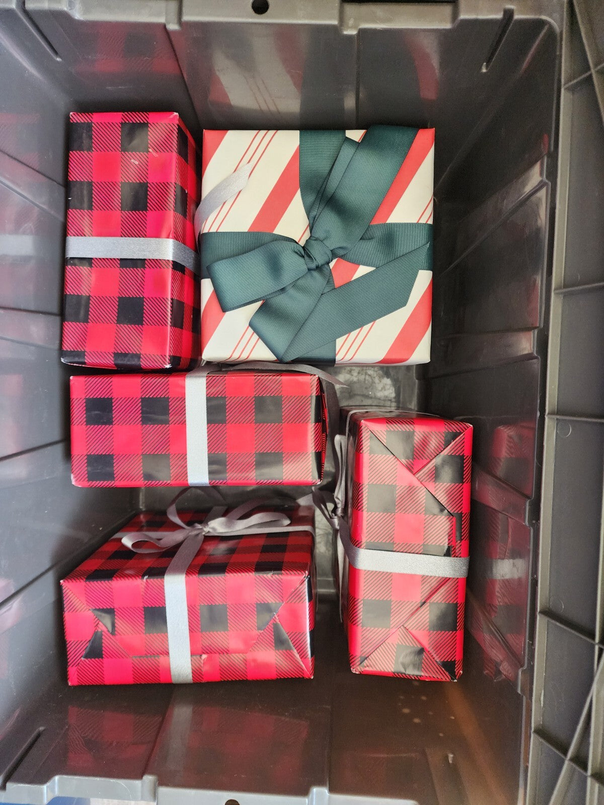 Lot Of 6 Christmas Decorative Presents Plaid Wrapped