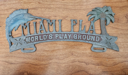 1950’s Aluminum License Plate Topper MIAMI FLA World ‘s Playg Florida