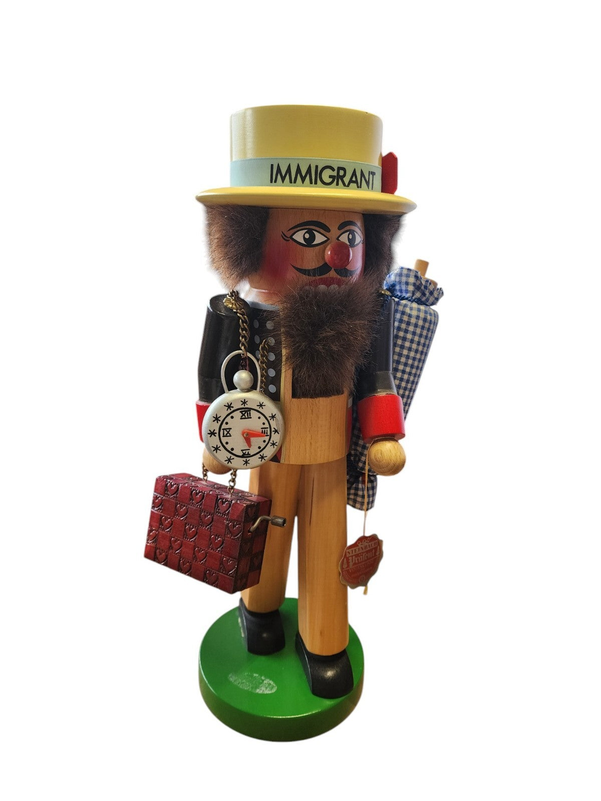 Vintage Steinbach West Germany Immigrant Wooden Nutcracker Musical Suitcase 15"