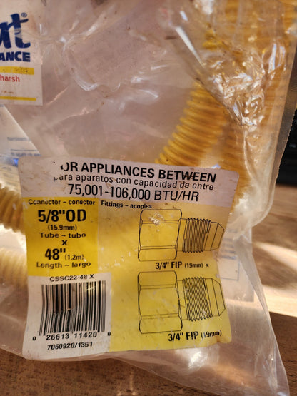 BrassCraft Coated Stainless Steel Gas Connector Line 5/8" OD x 48" Long