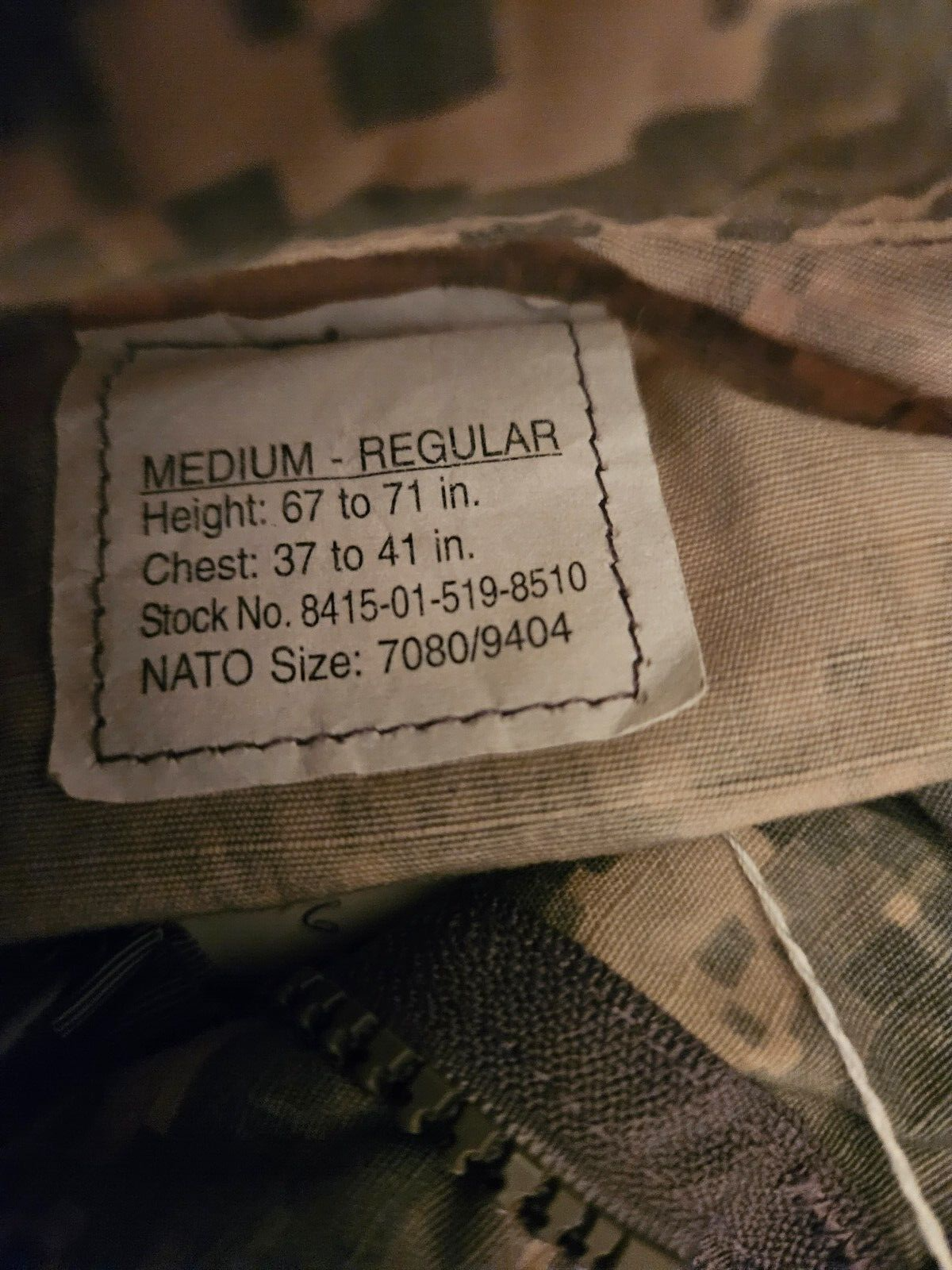 US ARMY CAMO FIELD JACKET SIZE MEDIUM REGULAR