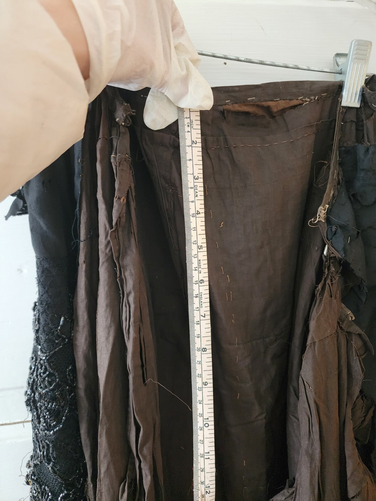 Edwardian Antique Full Long Beaded Skirt Black Silk/Taffeta