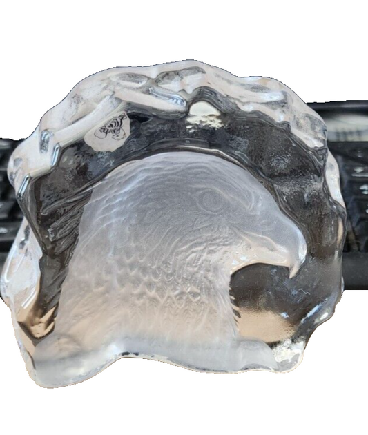 Etched Bald Eagle Paperweight Cristal d'Arques 24% Lead Crystal  Art Glass 