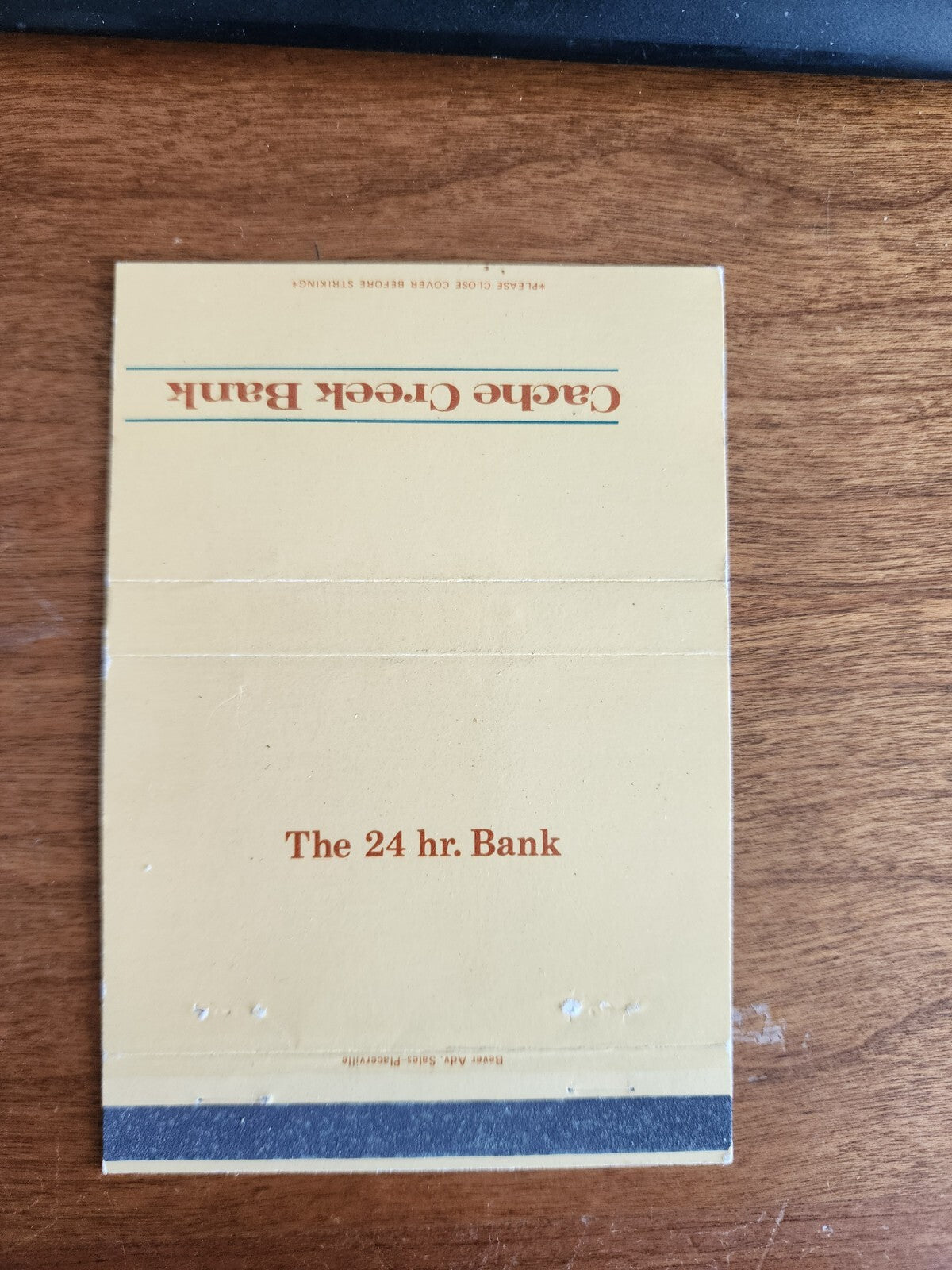 Cache Creek Bank - the 24-hour Bank Matchbook Cover