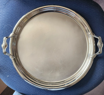 Vintage Silver-Plated Round Serving Tray with Handles 15"