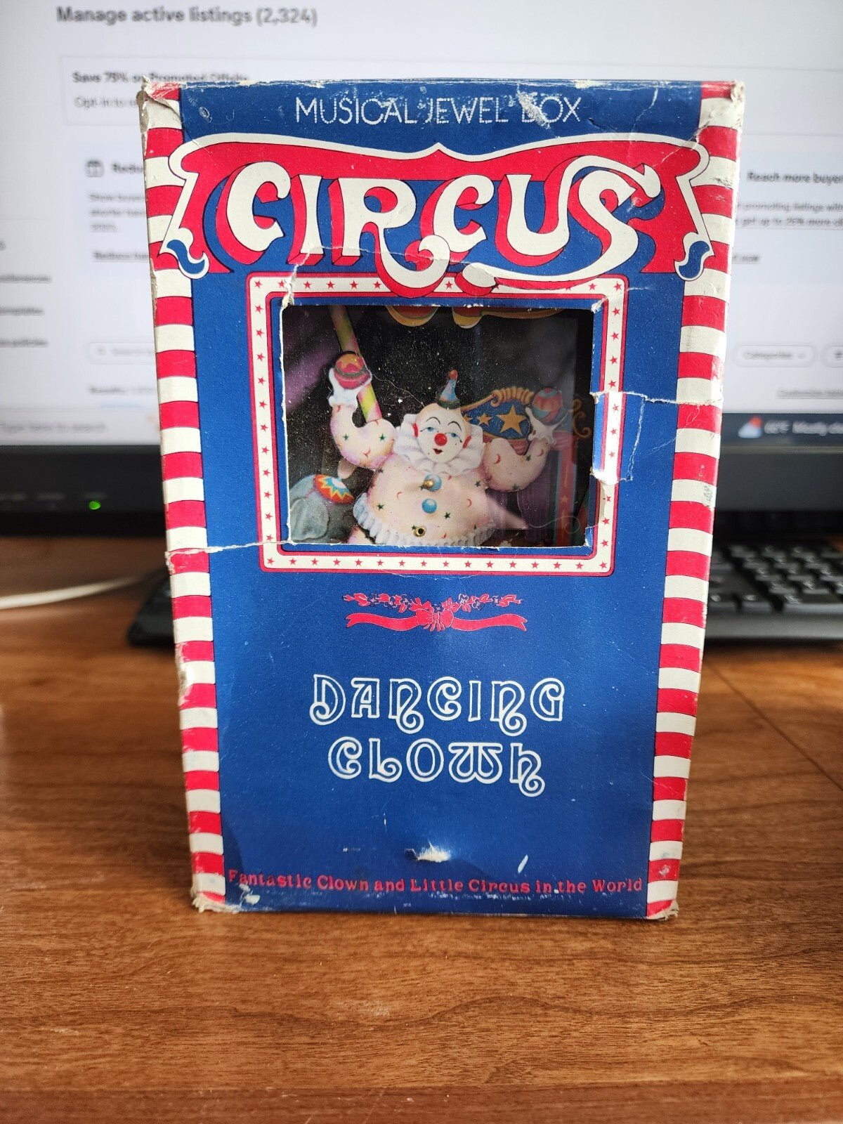 Vtg Circus Dancing Clown Music Box