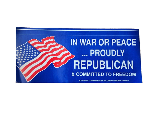 In War or Peace Proudly Republican and Committed to Freedom Bumper Sticker 4 X 9