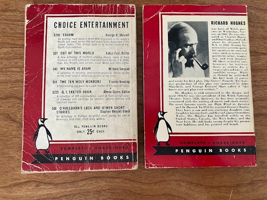 "TO WALK THE NIGHT' by William Sloane & 'IN HAZARD' by Richard Hughes - lot of 2