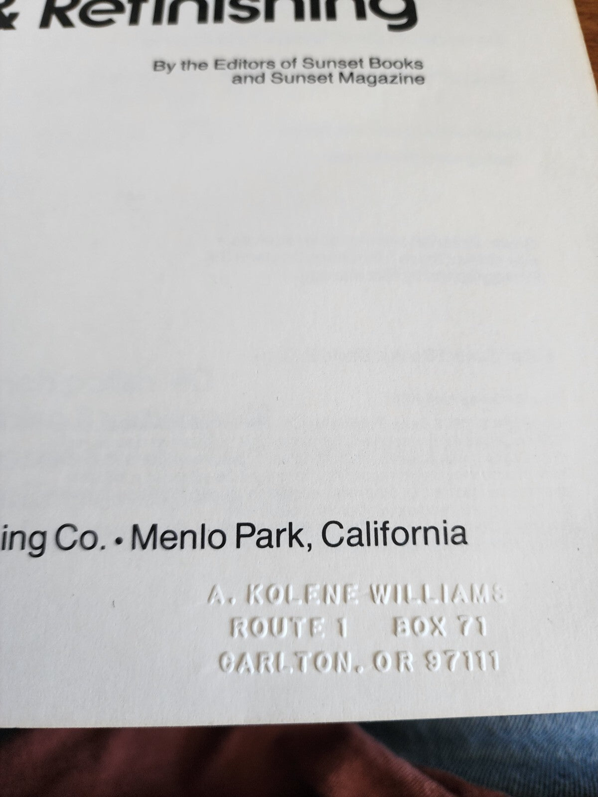 Furniture Finishing and Refinishing Paperback Book By Sunset Books