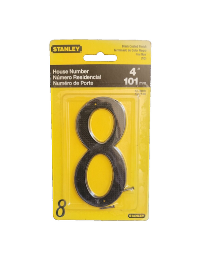STANLEY #8 HOUSE NUMBER 4" TALL BLACK COATED FINISH MATCHING BRAD NAILS