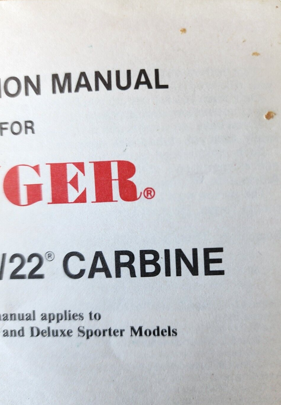 Ruger Model 10/22 Carbine Instruction Manual Vintage