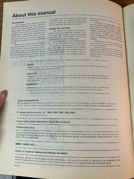 Jeep Wrangler 1987-00 All Models - Haynes Repair Manual