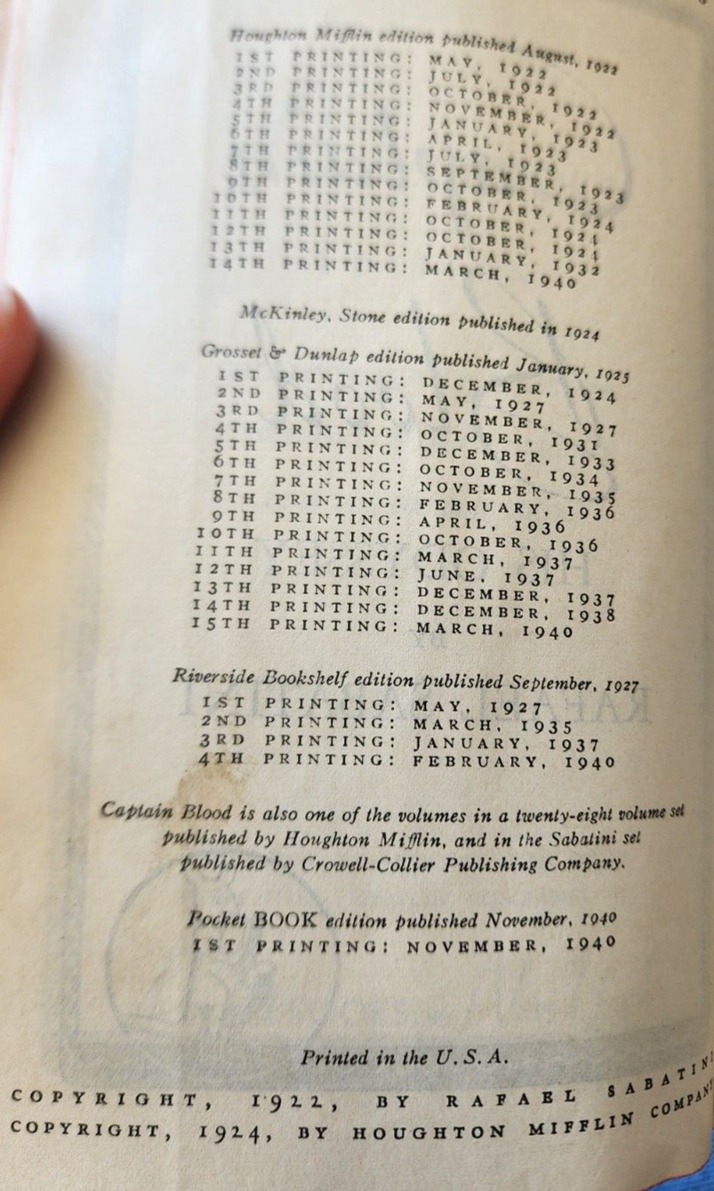 Vintage 1940 - Captain Blood - Rafael Sabatini 1st Edition Pocket Book Paperback