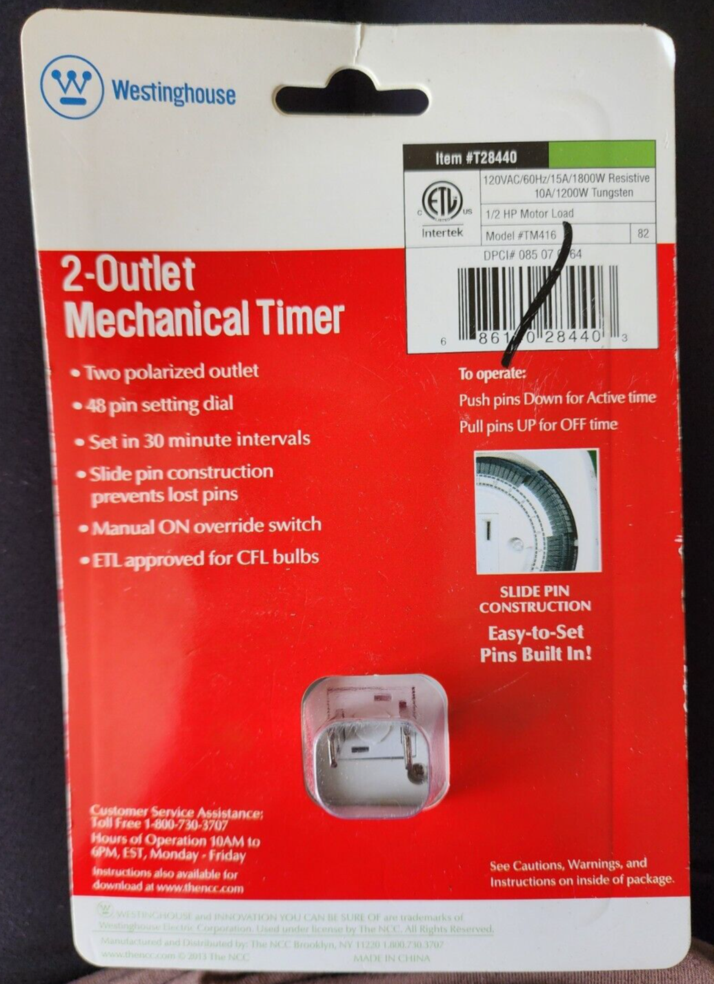 New Westinghouse 2 Polarized Outlets Mechanical Timer In Door Daily Timer