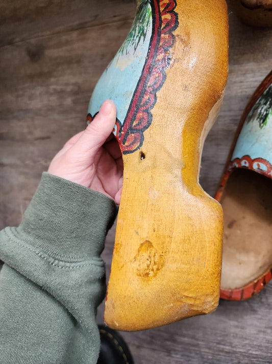 Vintage Decorated Dutch Wooden Clogs Shoes Hand Carved & Painted