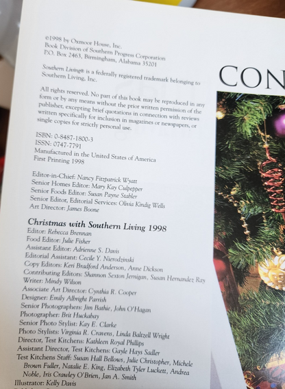 Christmas with Southern Living 1998 - HC Book By Brennan, Rebecca