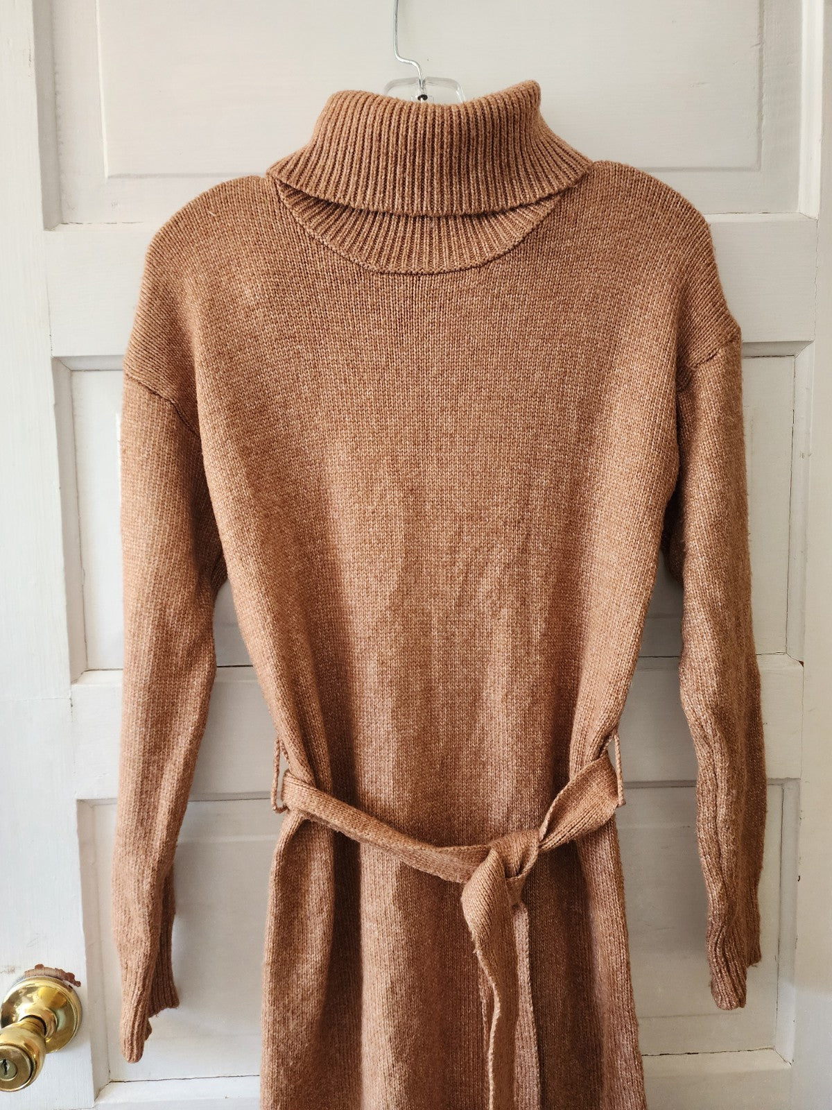 Rachel Zoe XS Tie Belt Turtleneck Knit Sweater Dress Copper