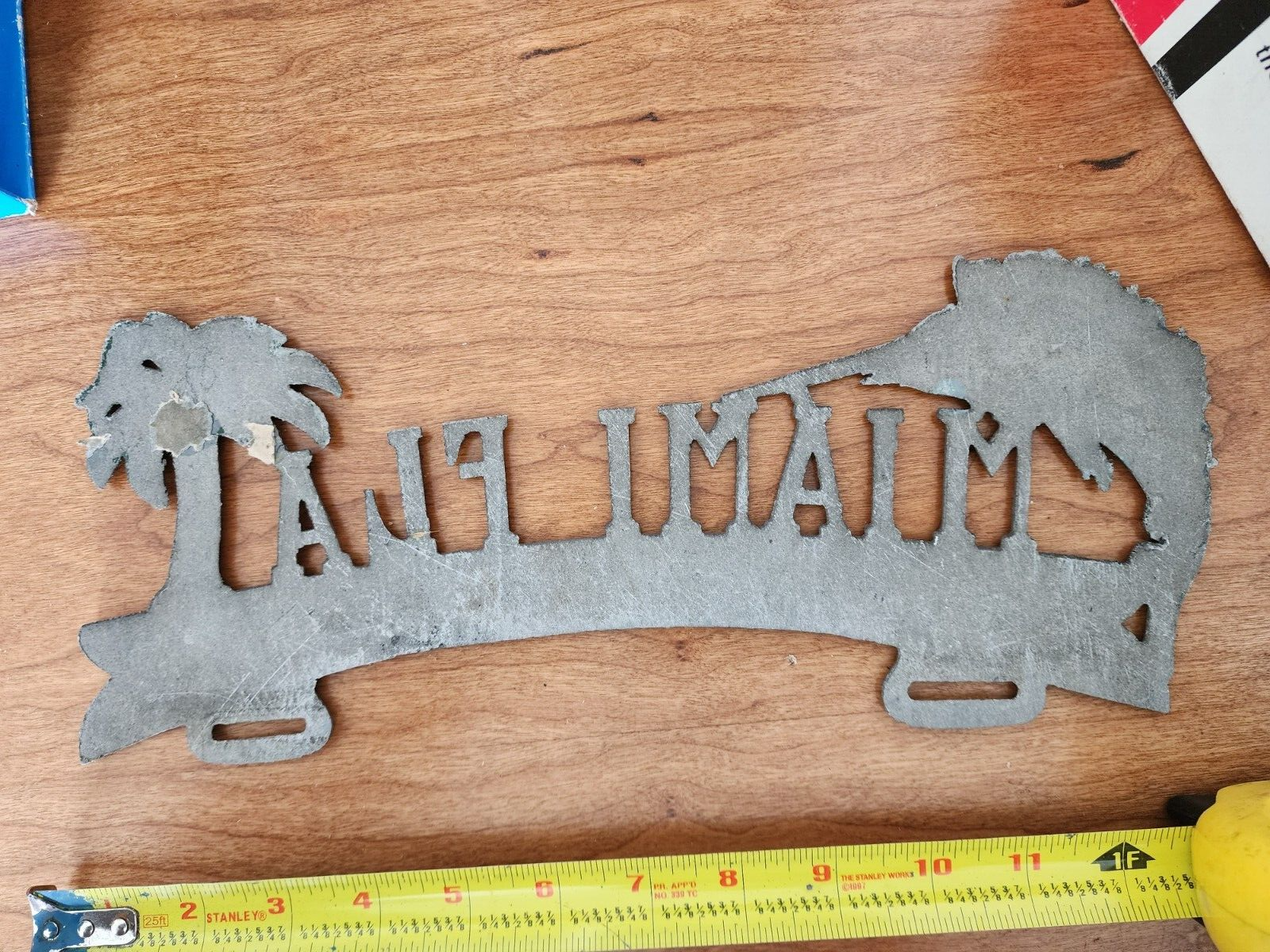 1950’s Aluminum License Plate Topper MIAMI FLA World ‘s Playg Florida